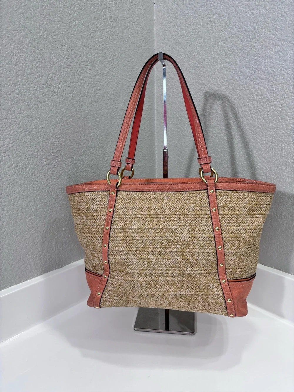 Coach Alexandra Python Straw Tote - Picture 2 of 13